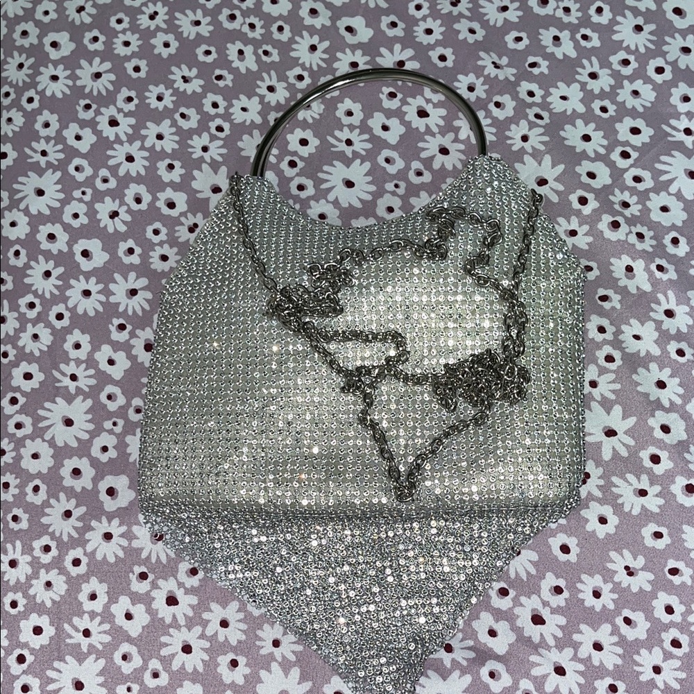 Silver Crystal Embellished Women's Bag